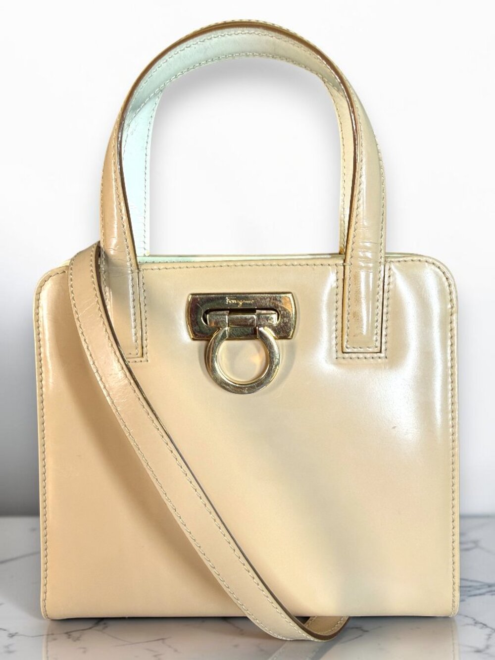 Salvatore Ferragamo Vintage Gancini Calfskin 2-Way Crossbody Mini Bag with COA